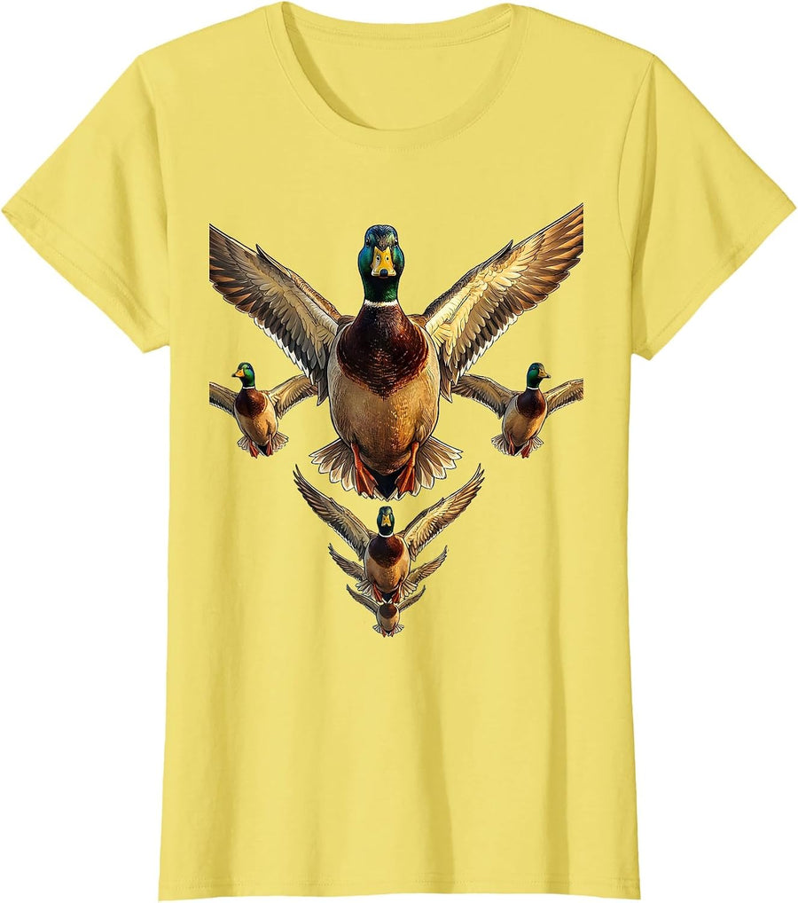 Flock of Ducks V Formation Flying Overhead T-Shirt - Lemon Yellow