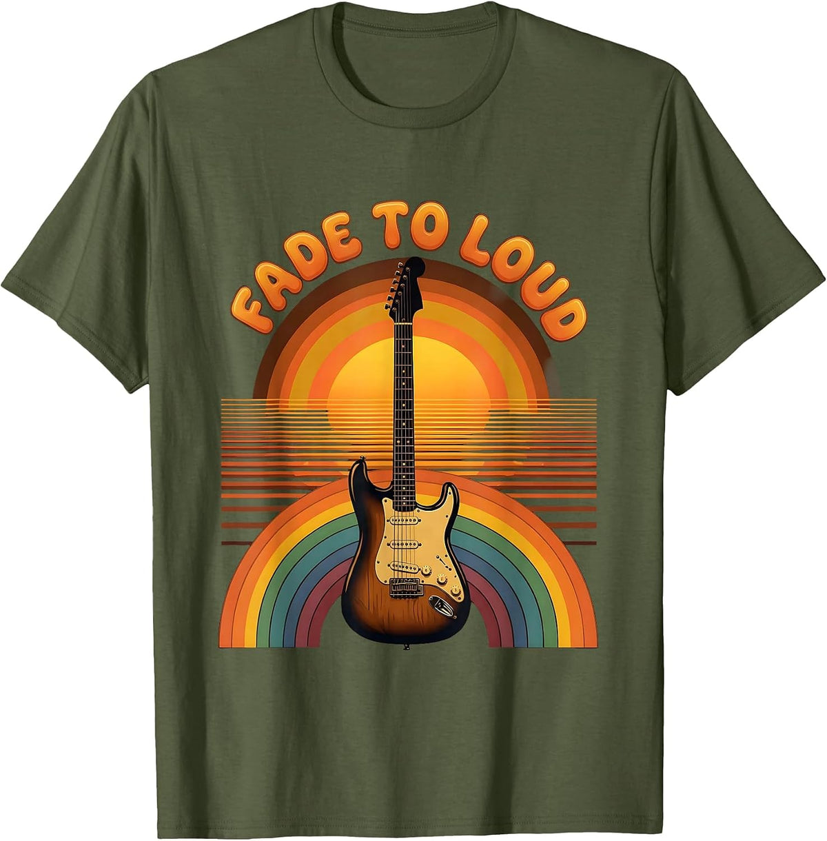 Men's Fade to Loud 80s Rock Band Graphic Design T-Shirt - Olive Green