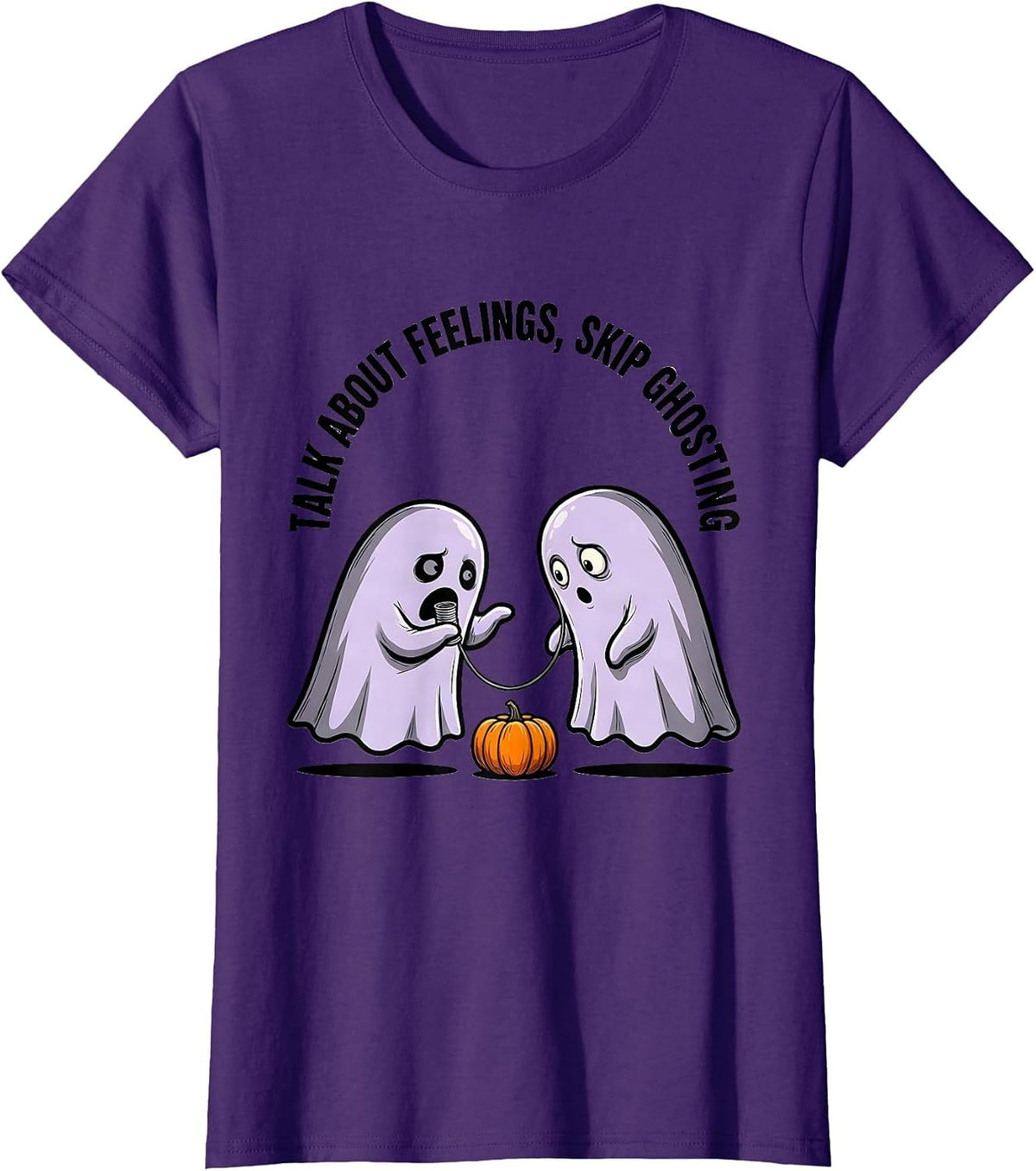 Women's Talk About Feelings Skip Ghosting Cartoon Ghost Mental T-Shirt - Purple