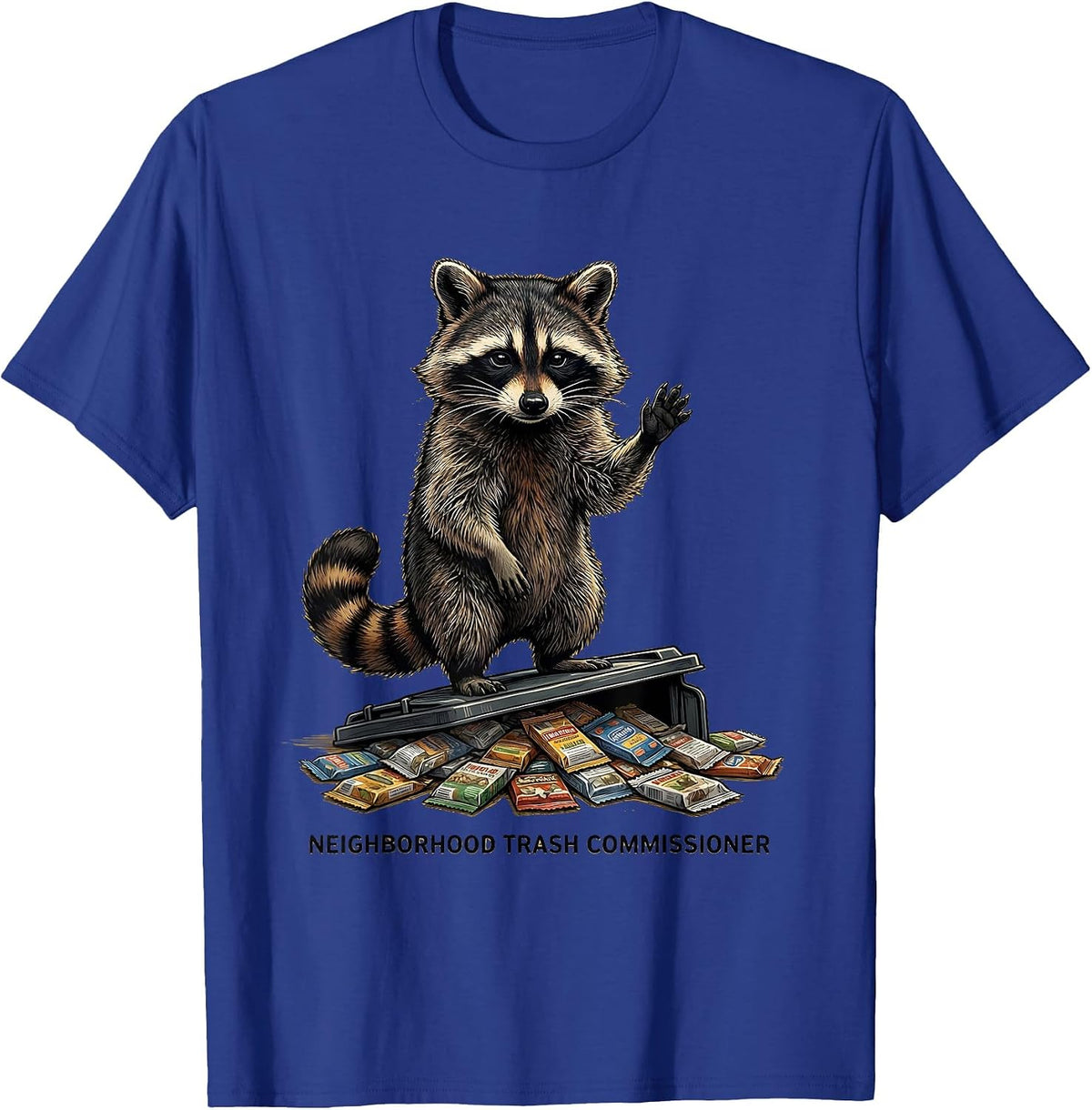 Men's Neighborhood Trash Commissioner Funny Raccoon Animal Humor T-Shirt - Royal Blue