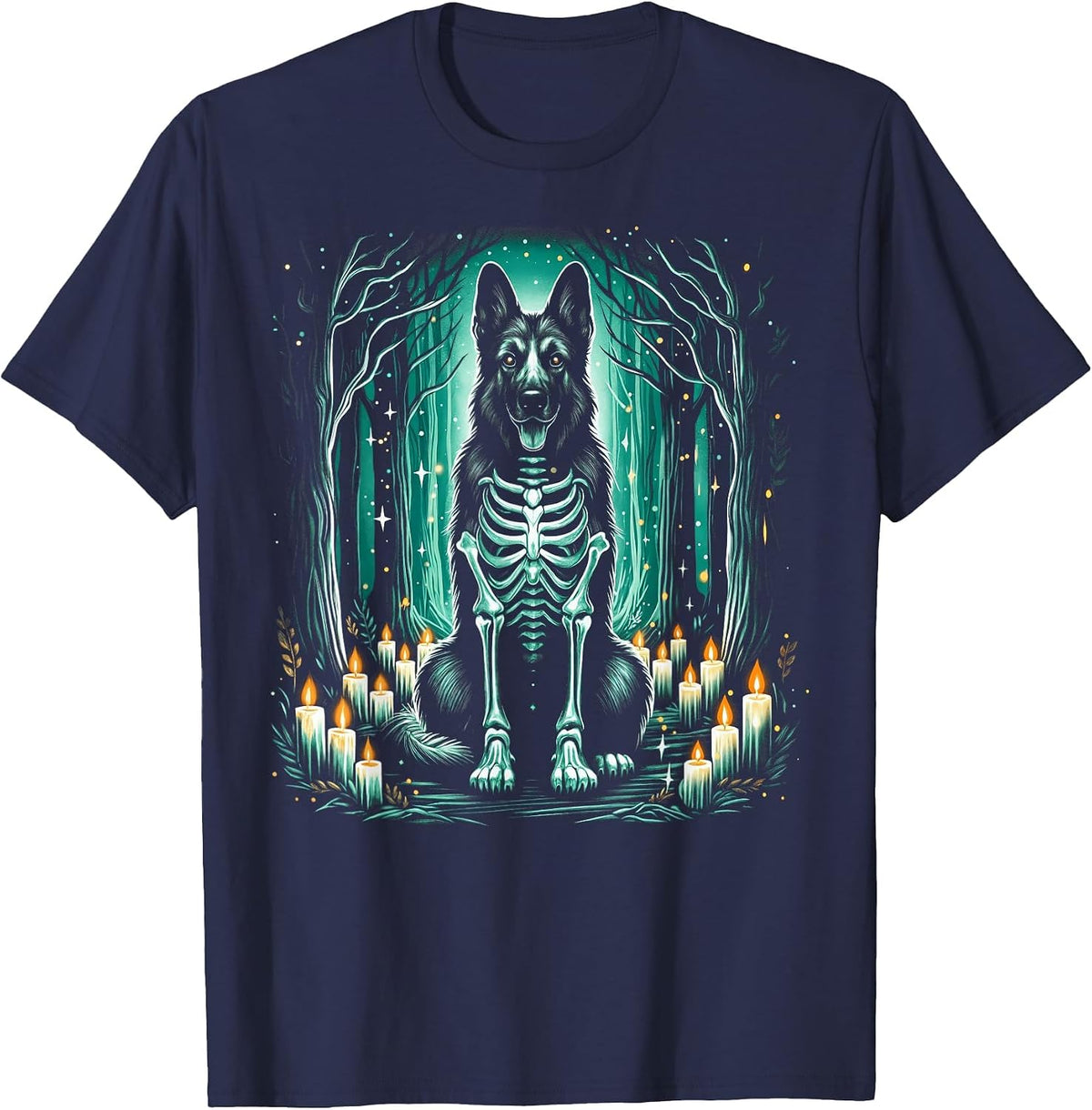 Cool German Shepherd Skeleton Halloween Dog Mom Dad T-Shirt - Navy Blue