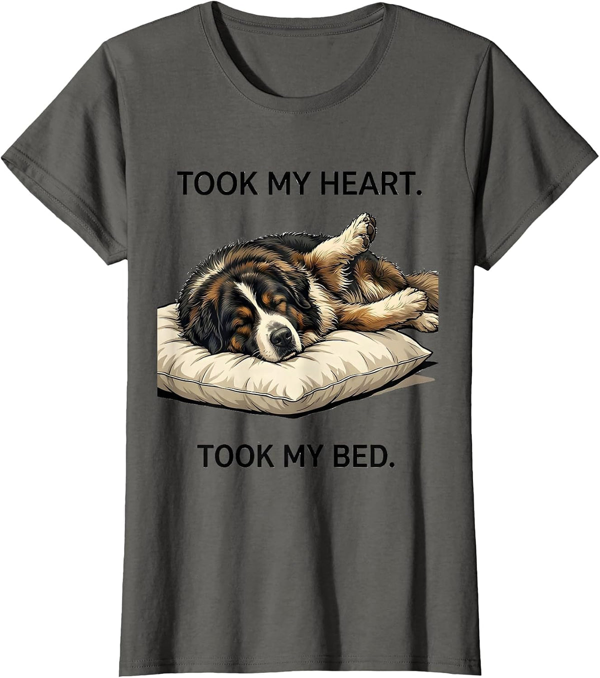 Women's Took My Heart Took My Bed Great Pyrenees Official Sleepshirt T-Shirt - Asphalt Grey