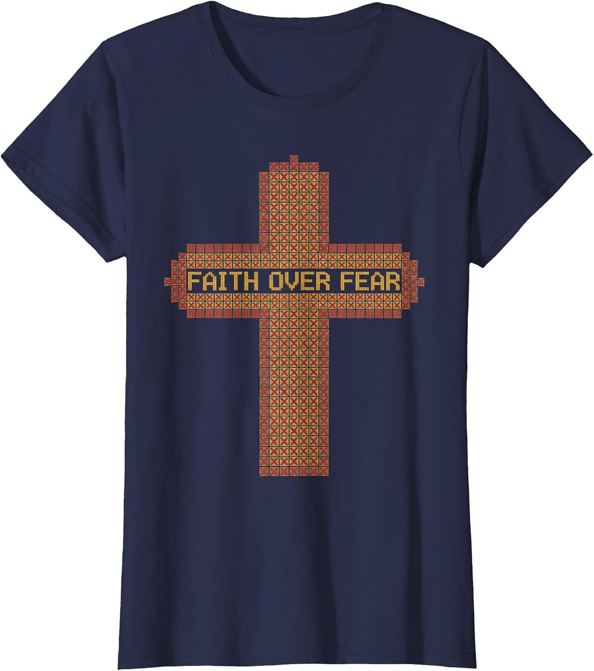 Women's Faith Over Fear Inspirational Graphic Design T-Shirt - Navy Blue