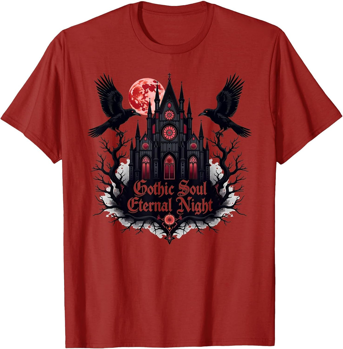 Gothic Soul Eternal Night Dark Aesthetic T-Shirt - Cranberry Red