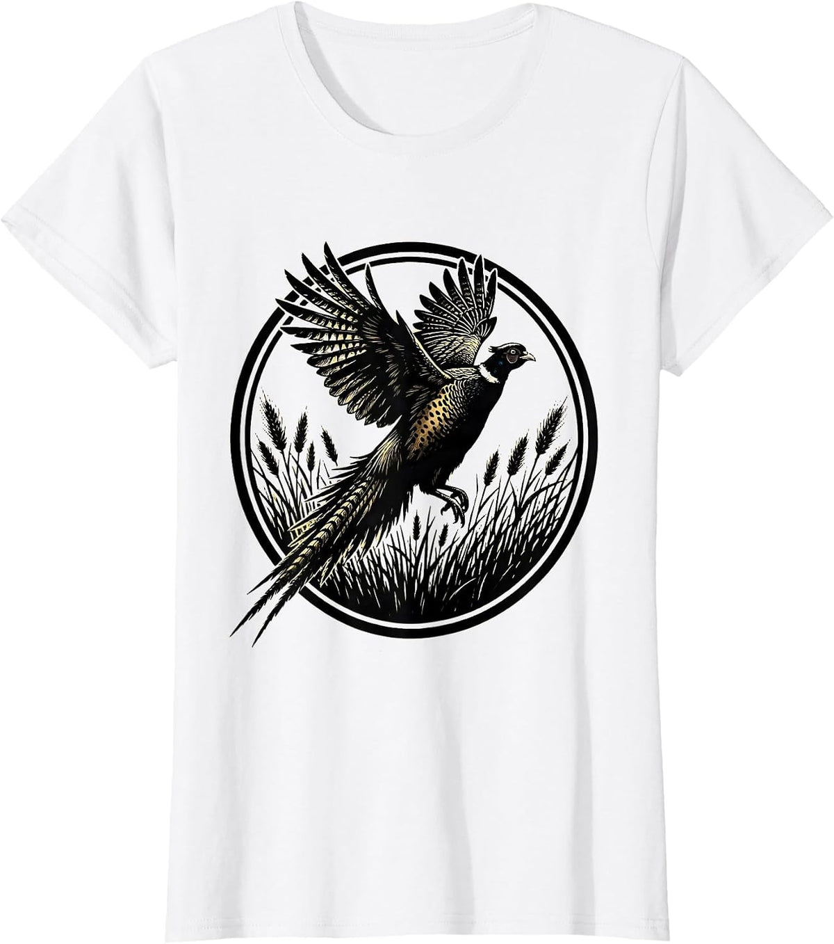 Women's Pheasant Flush Upland Bird Hunting Illustration T-Shirt - White