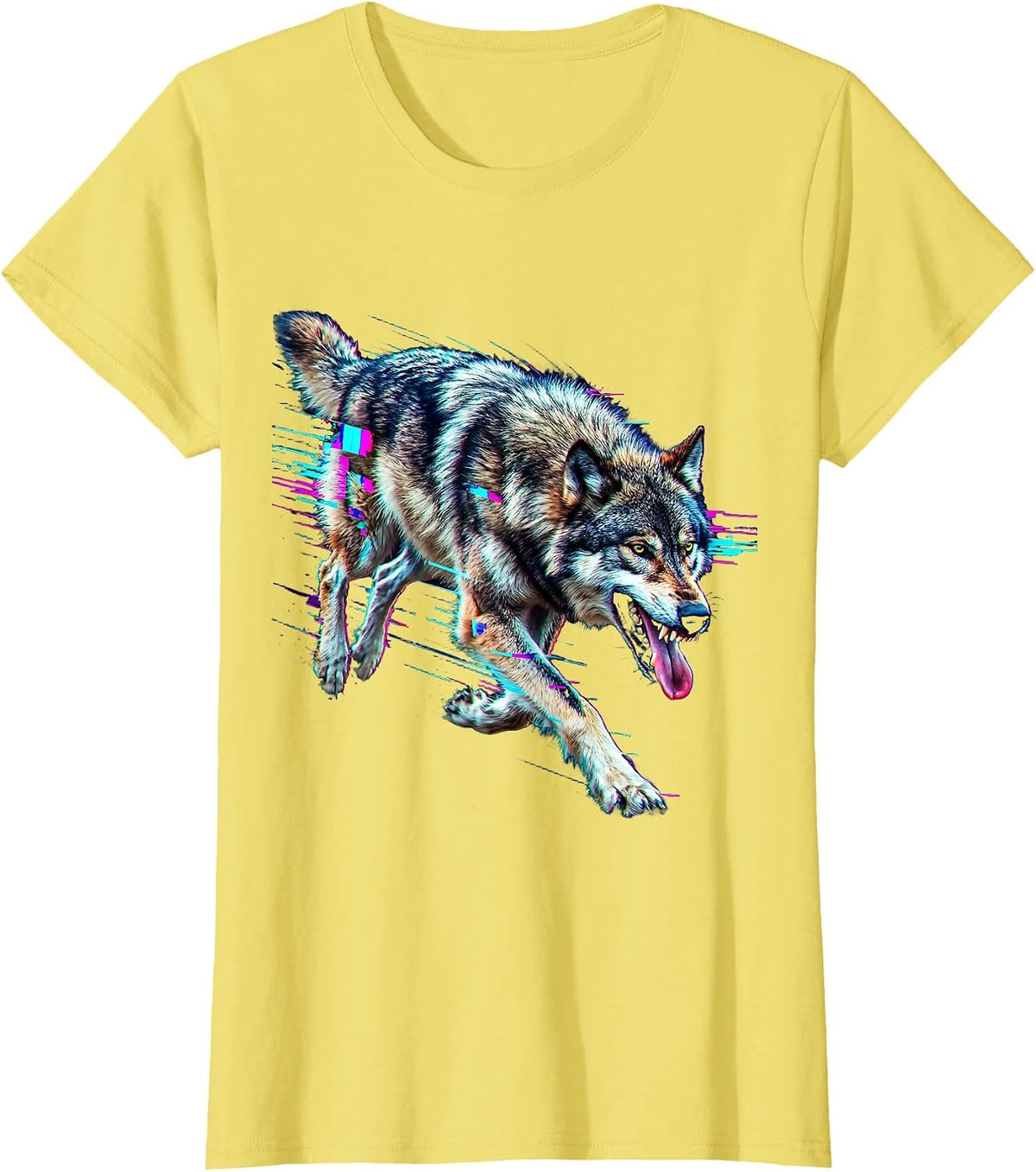 Unhinged Wolf Mid-Sprint Through Thunder T-Shirt - Lemon Yellow