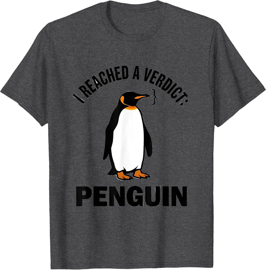 Men's I Reached A Verdict Penguin Funny Penguin Lover Animal Humor T-Shirt - Dark Heather Grey