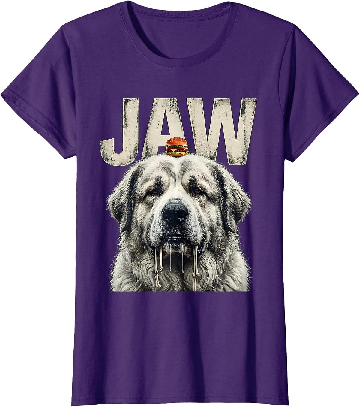 Women's JAW Funny Great Pyrenees Jowls Drooling Dog Mom Dad Burger T-Shirt - Purple