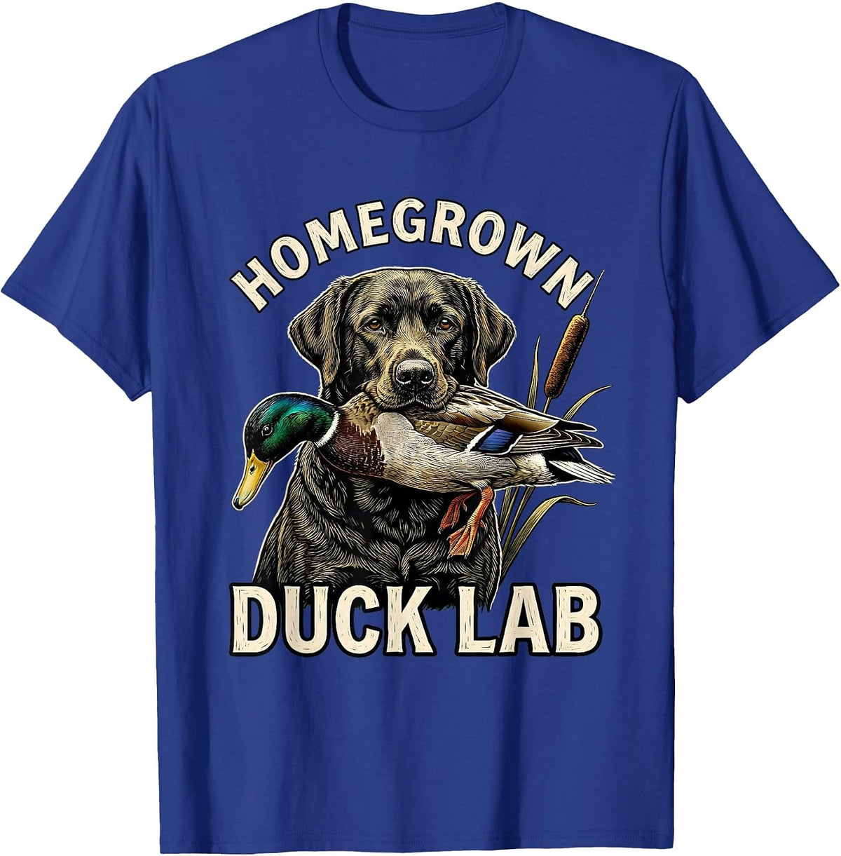 Homegrown Duck Lab Woodcut Engraving Labrador Retriever Duck T-Shirt - Royal Blue