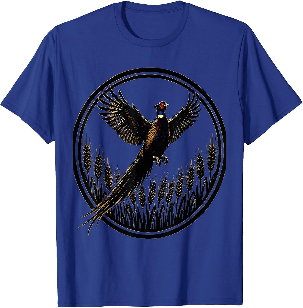 Pheasant Bursting From Golden Wheat Field T-Shirt - Royal Blue