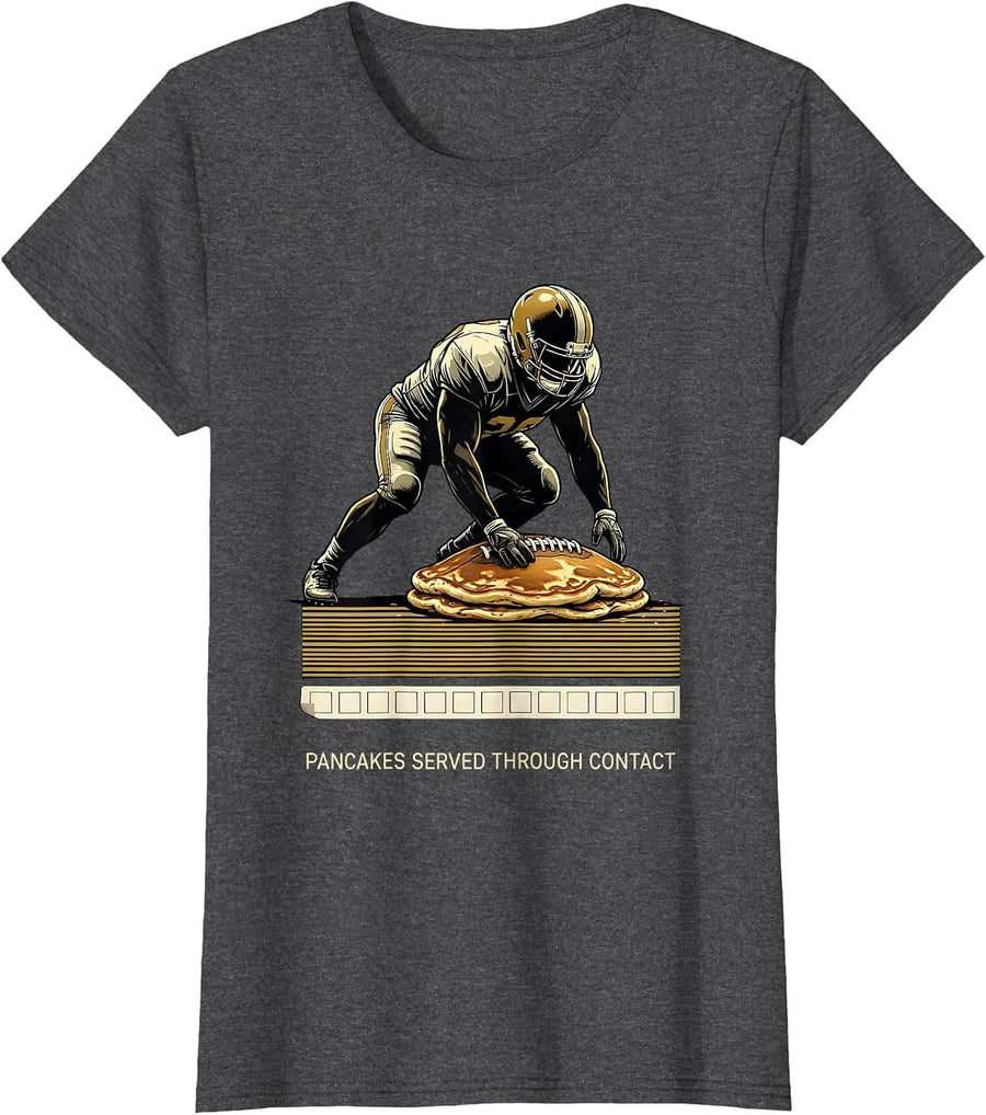 Women's Pancakes Served Through Contact Funny Offensive Lineman T-Shirt - Dark Heather Grey