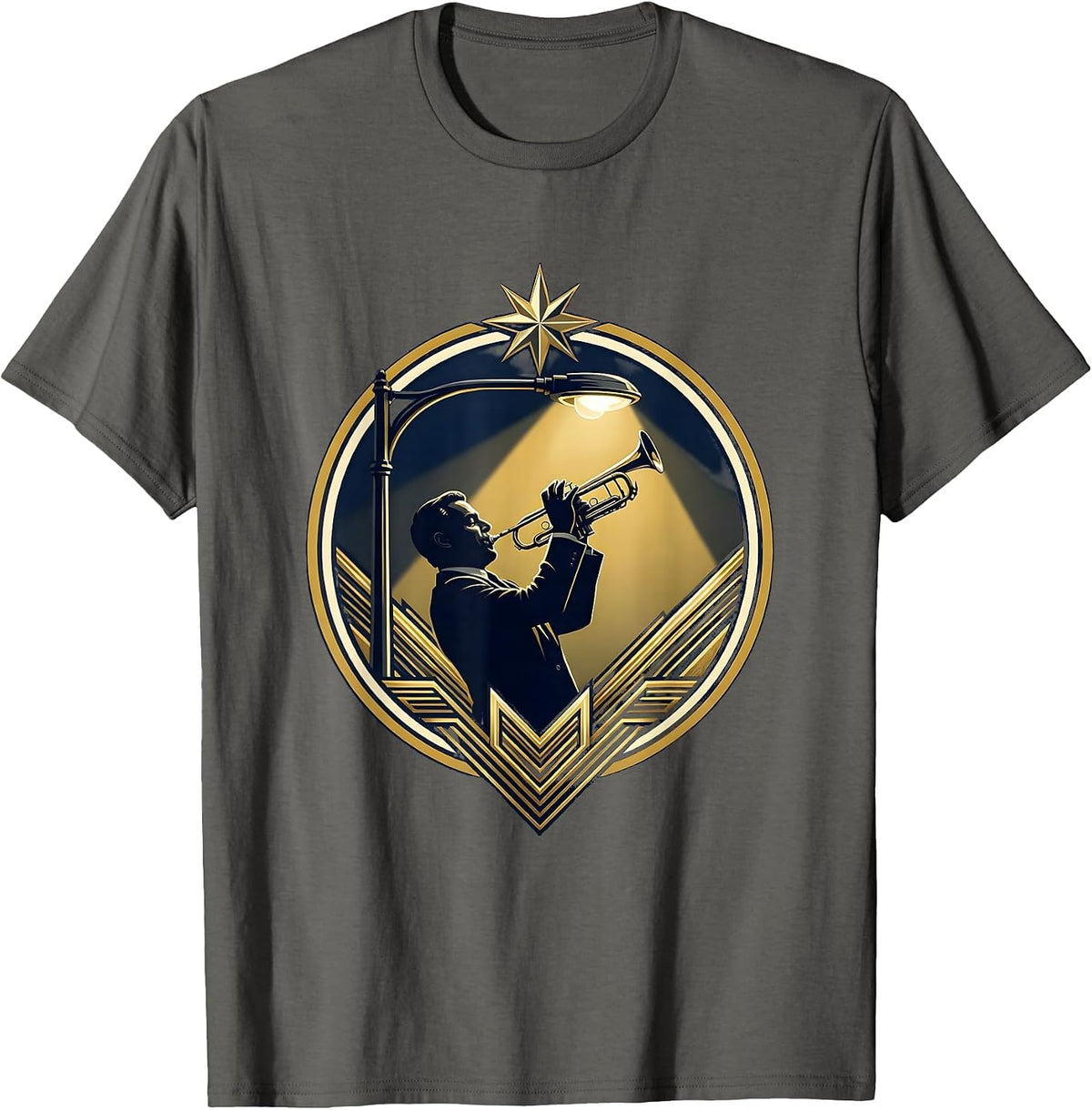 Chicago Jazz Trumpet Player Under Streetlight T-Shirt - Asphalt Grey