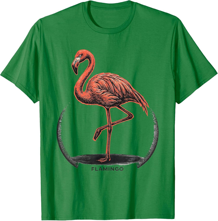 Men's FLAMINGO Minimalist Line Art Animal Badge Patch T-Shirt - Kelly Green