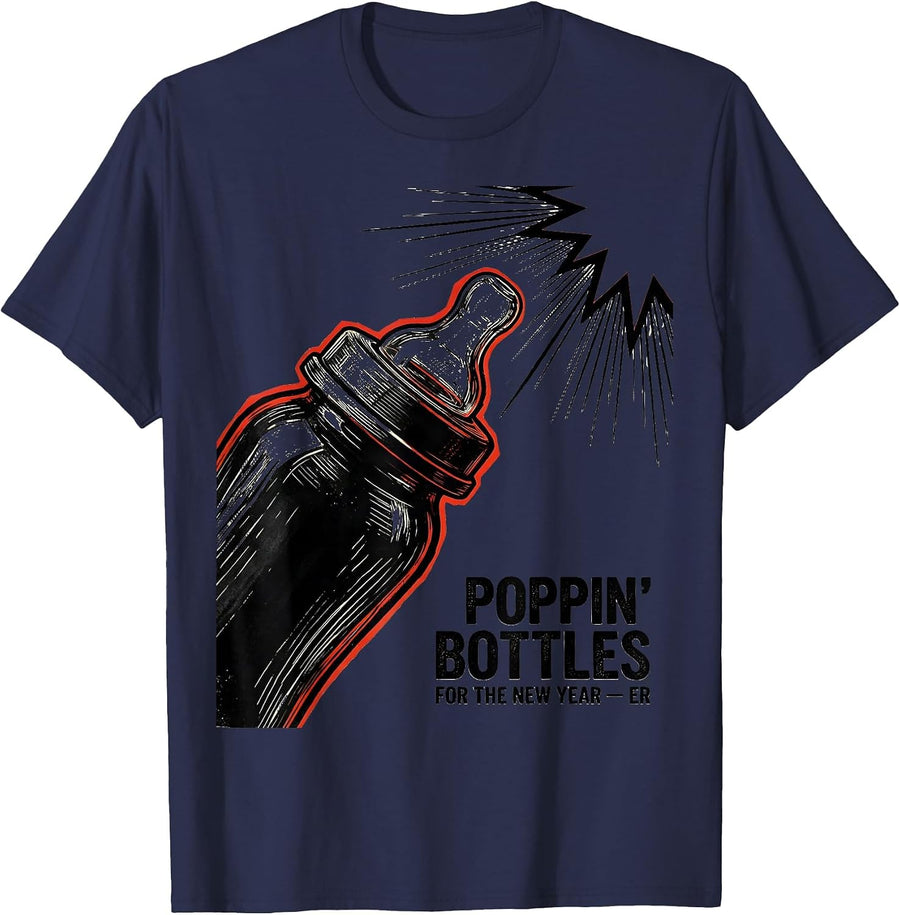 Poppin Bottles For The New Year ER Nurse New Year Eve T-Shirt - Navy Blue