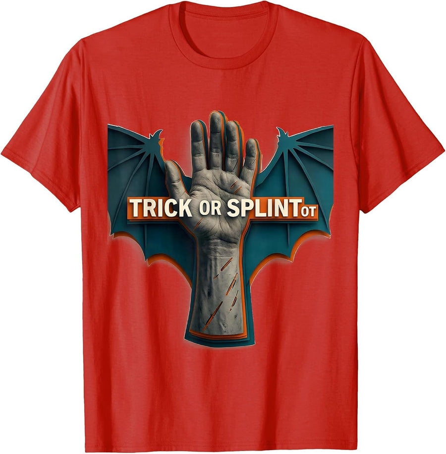 Men's Trick Or Splint OT Paper Cutout Halloween Rehab Therapy OT T-Shirt - Red