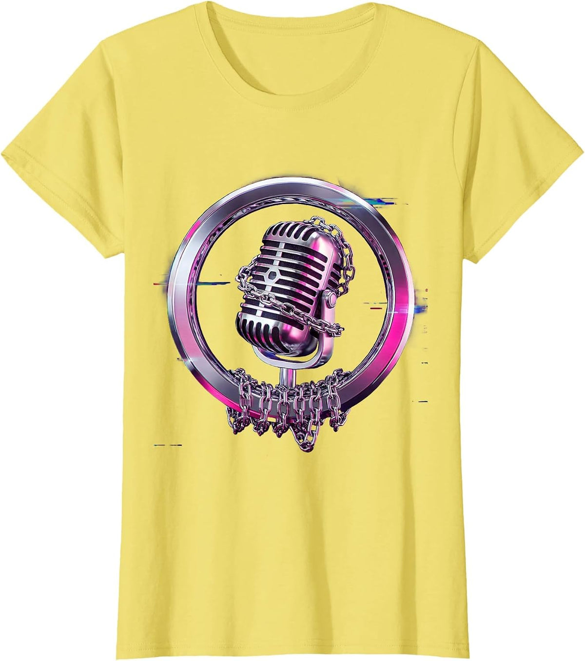 Women's Gold Chain Microphone Hip Hop Graphic Tee T-Shirt - Lemon Yellow