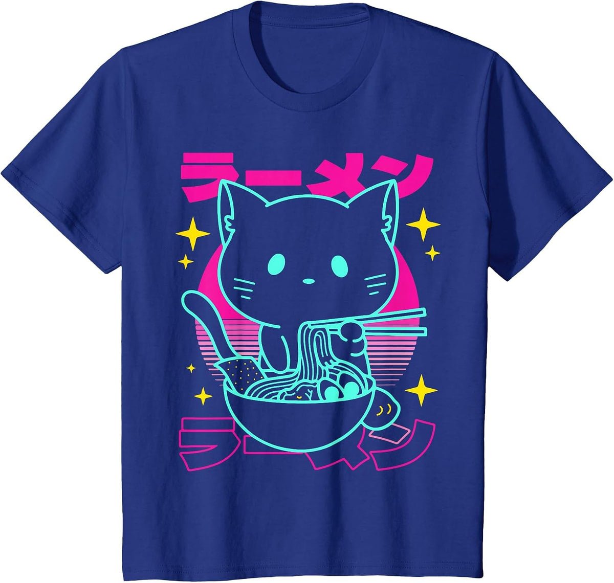 Anime Ramen Cat Retro Japanese Noodles Aesthetic Kawaii Cat T-Shirt - Royal Blue