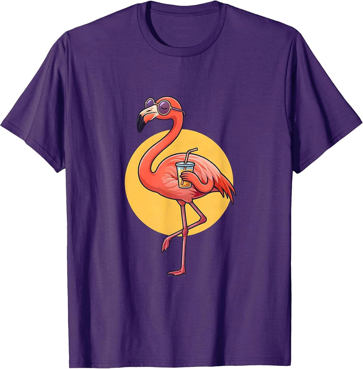 Pink Flamingo in Sunglasses Funny Tropical Bird Gift T-Shirt - Purple