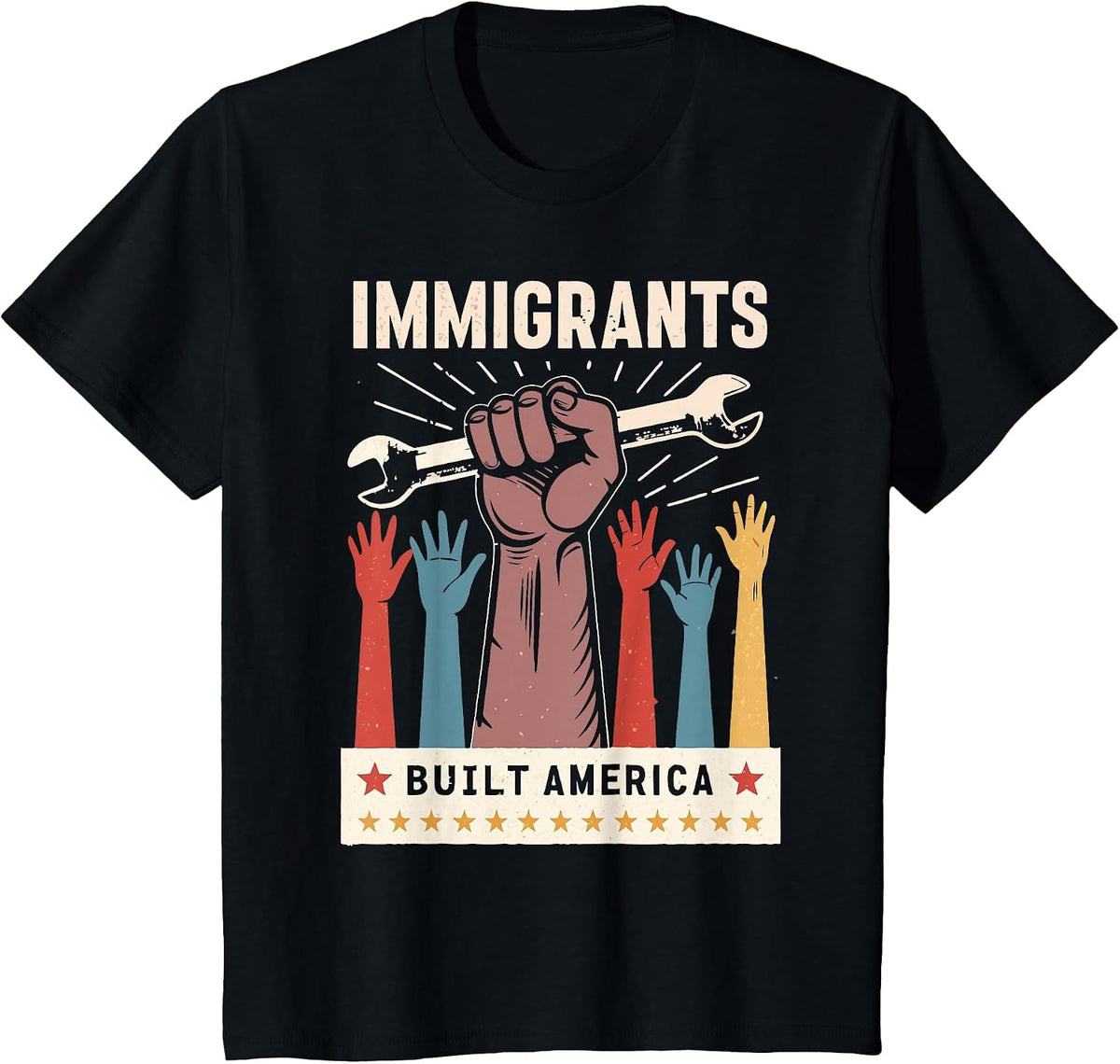 Vintage Immigrants Built America Pride T-Shirt - Black