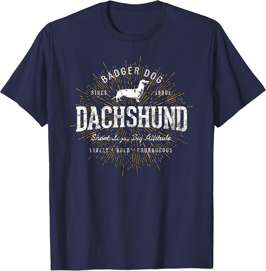 Vintage Dachshund Retro T-Shirt - Navy Blue