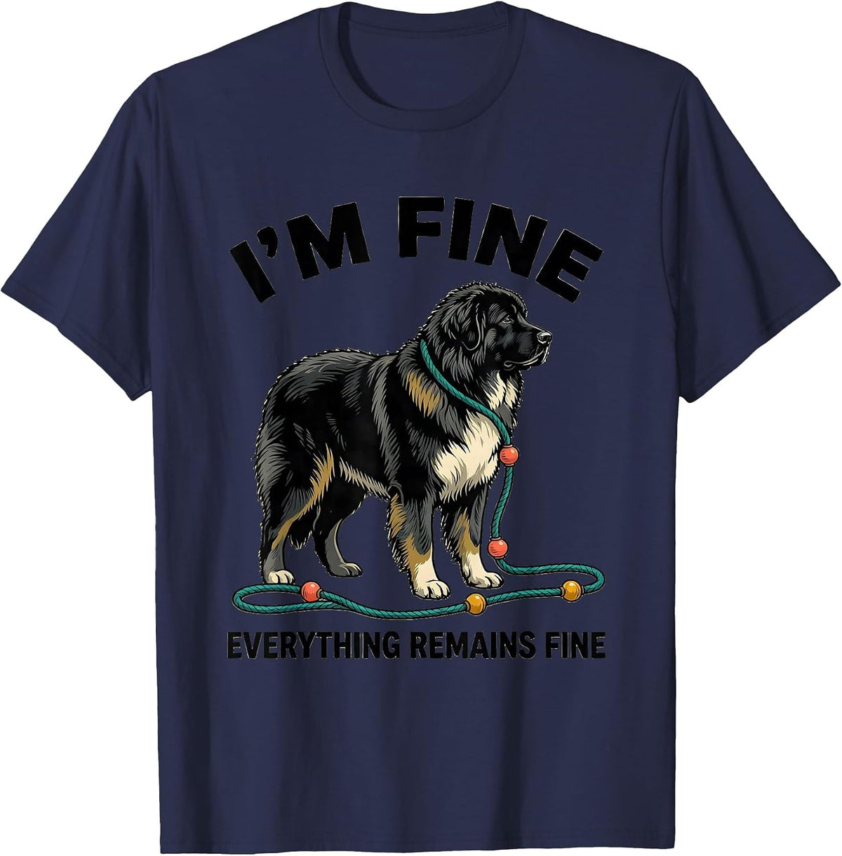 Men's I'm Fine Everything Remains Fine Great Pyrenees Christmas T-Shirt - Navy Blue
