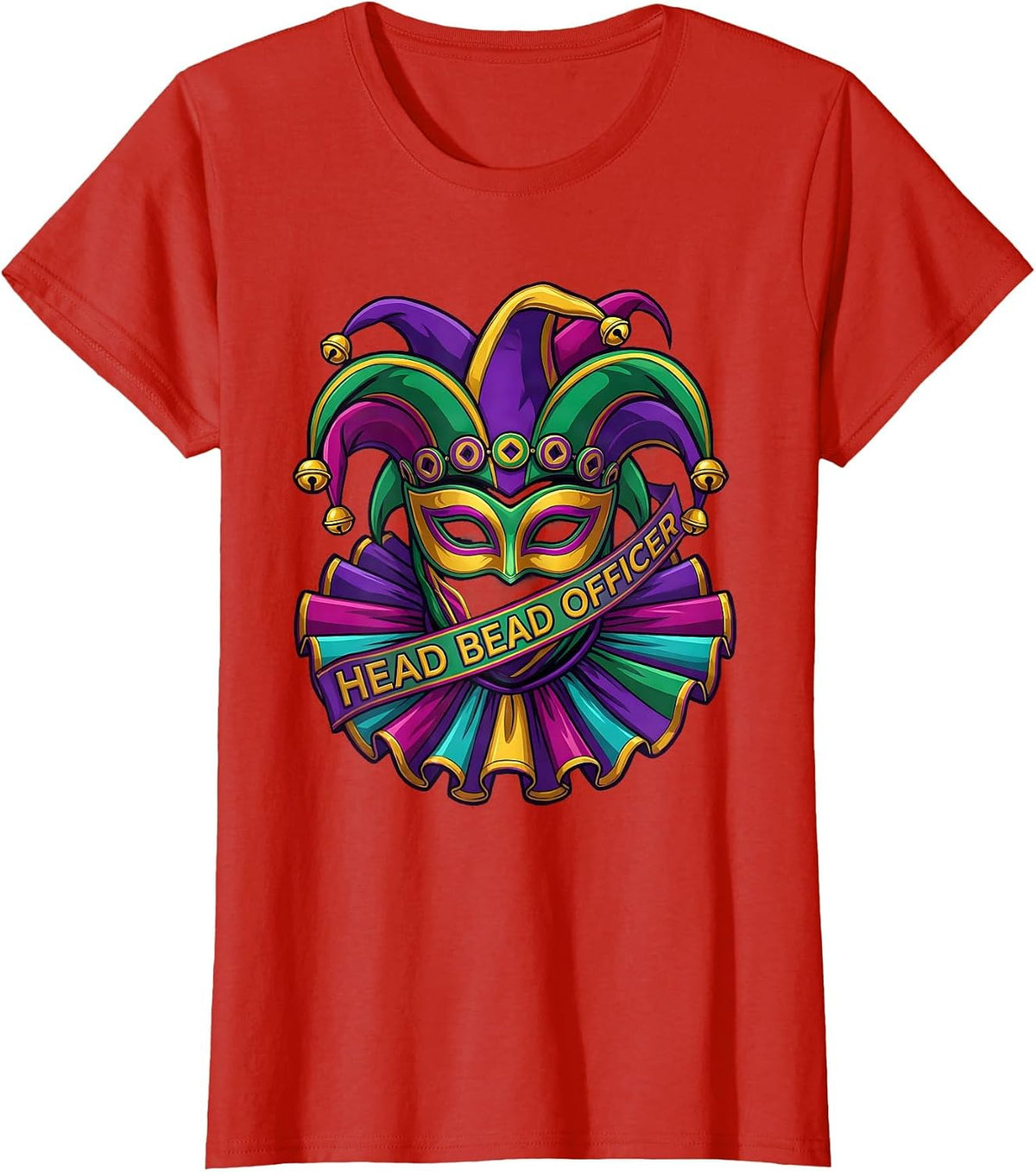 Head Bead Officer Colorful Mardi Gras Carnival Party Costume T-Shirt - Red