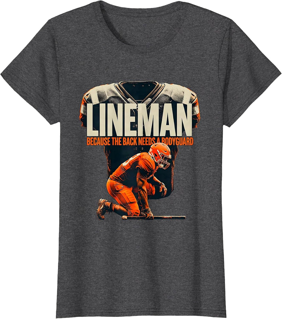 Women's Lineman Because The Back Needs A Bodyguard Funny T-Shirt - Dark Heather Grey