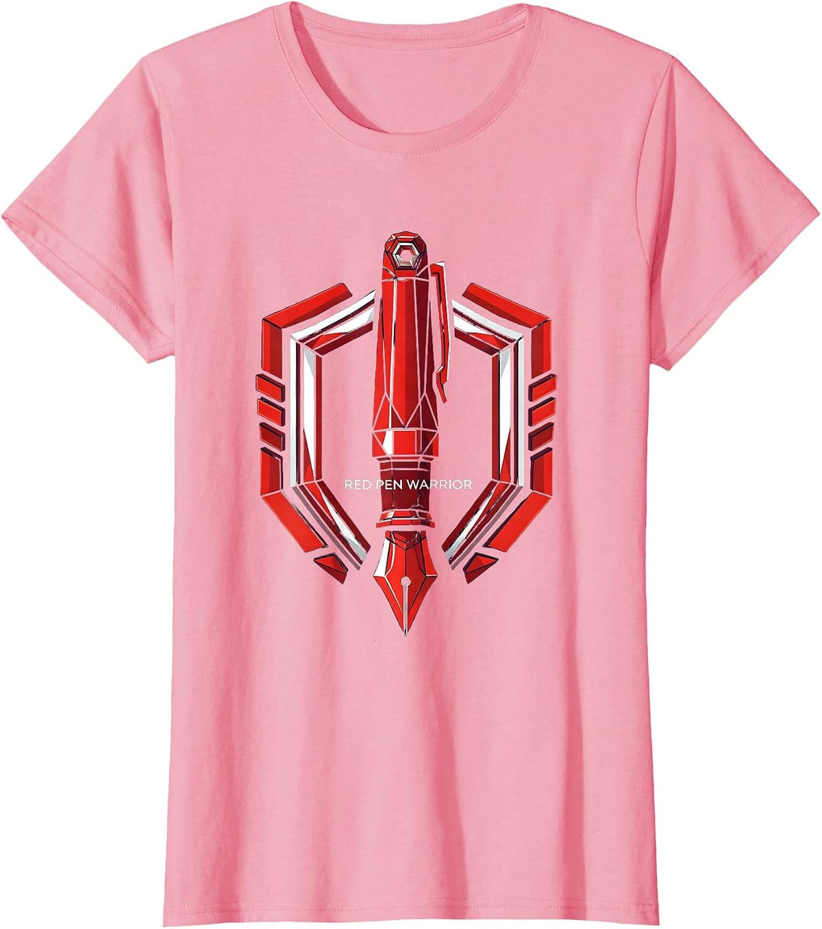 Women's Red Pen Warrior Teacher Graphic Design T-Shirt - Pink