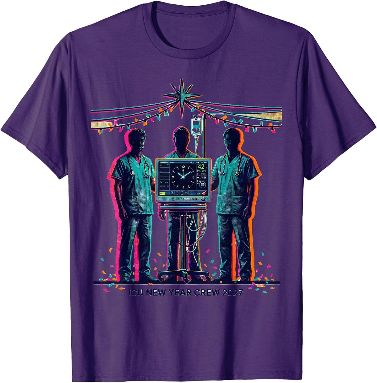 Men's ICU New Year Crew 2027 Funny Nurse Crew New Years Eve Party T-Shirt - Purple