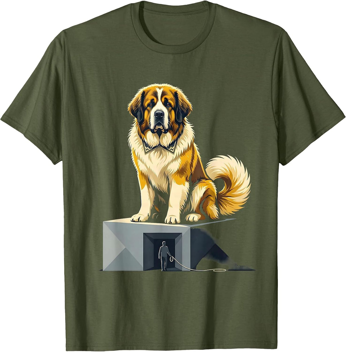 Men's Great Pyrenees Dog Owner Humor Flat Vector Pet Lover T-Shirt - Olive Green