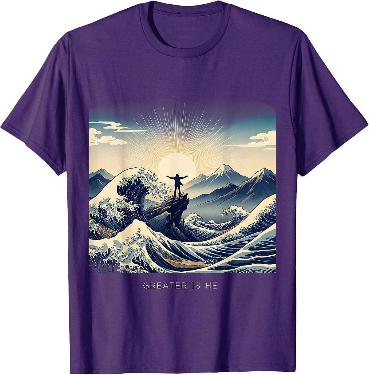 Men's Greater Is He Faith Over Fear Inspirational Design T-Shirt - Purple