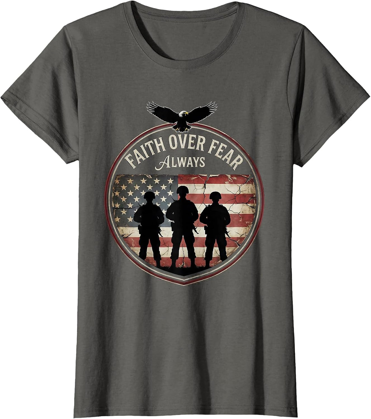 Women's Faith Over Fear Always Freedom Graphic Design T-Shirt - Asphalt Grey