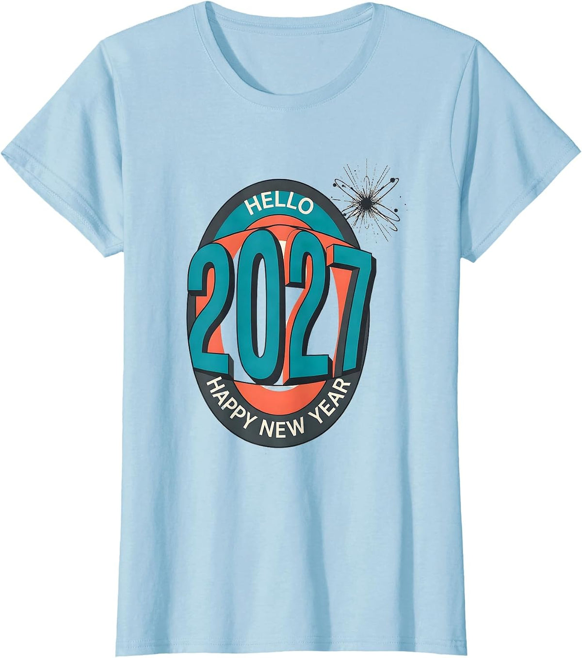 Hello, 2027! Happy New Year Midcentury Modern Party Keepsake T-Shirt - Baby Blue