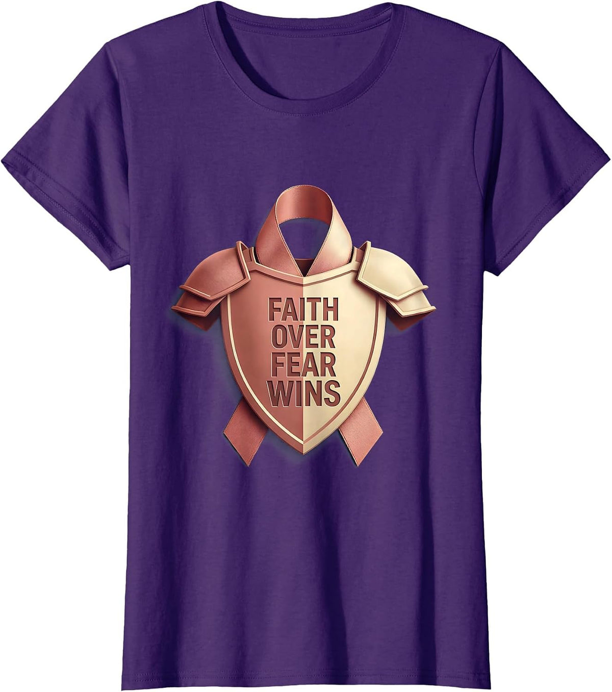 Women's Faith Over Fear Wins Breast Cancer Awareness Design T-Shirt - Purple