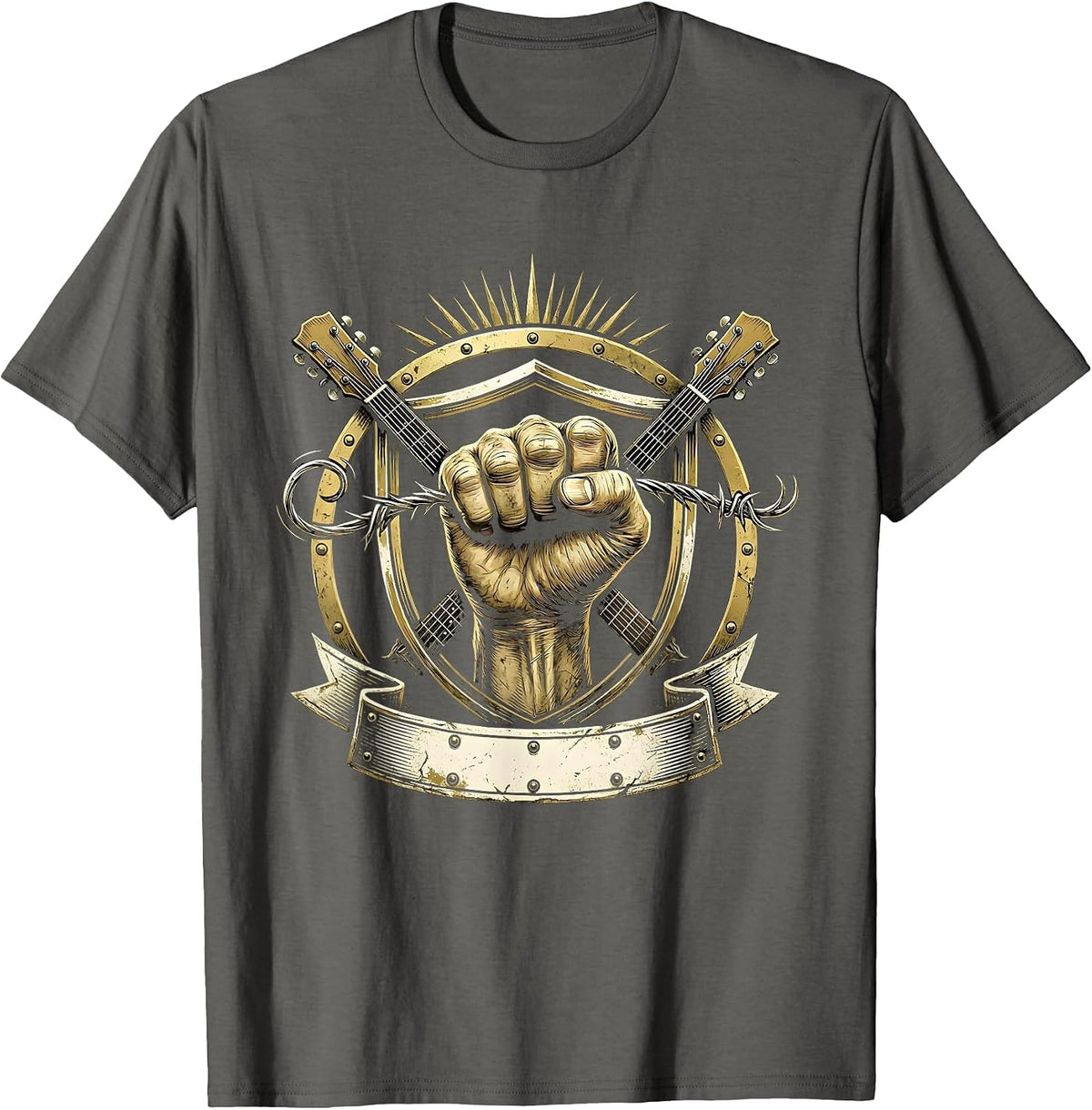 Bare Knuckle Broken Guitar String Rock Graphic T-Shirt - Asphalt Grey