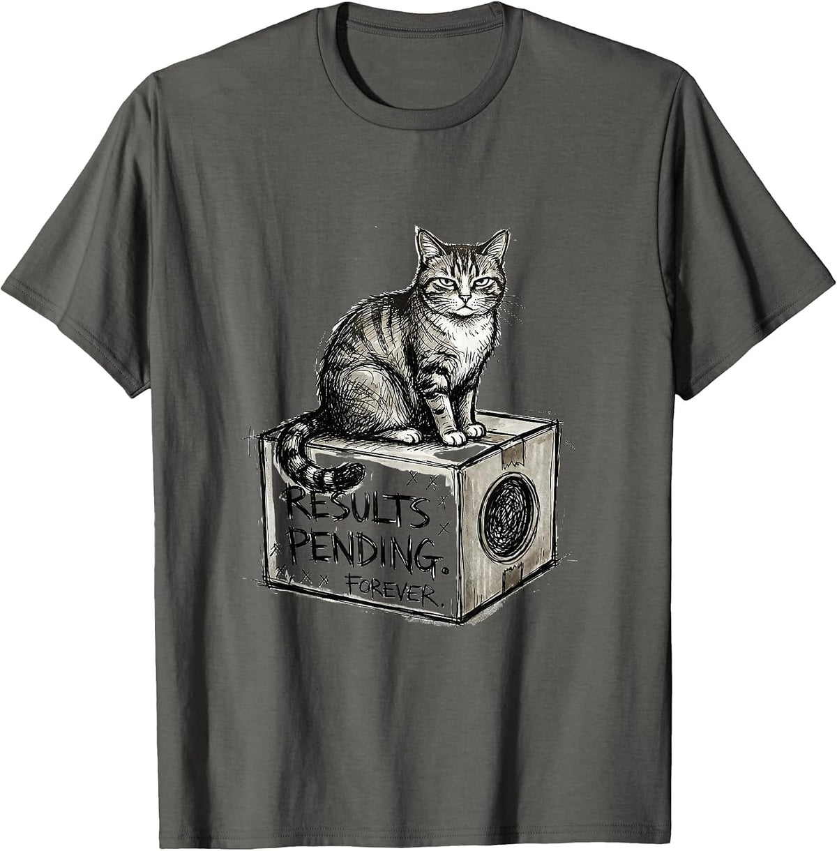 Men's Results Pending Forever Hand-Sketched Quantum Physics Humor T-Shirt - Asphalt Grey