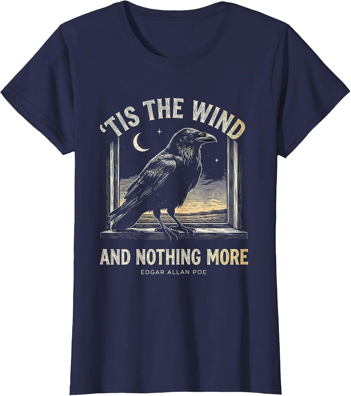 Women's 'Tis The Wind And Nothing More — Edgar Allan Poe Gothic T-Shirt - Navy Blue