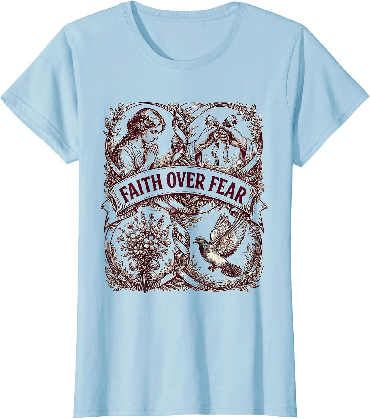 Women's Faith Over Fear Breast Cancer Awareness Design T-Shirt - Baby Blue
