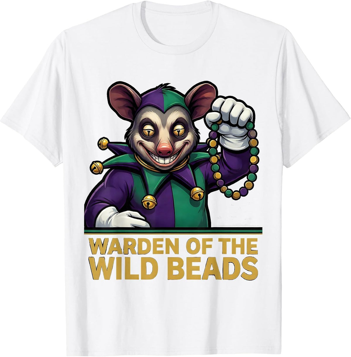 Men's Warden of the Wild Beads Funny Mardi Gras Carnival Party T-Shirt - White