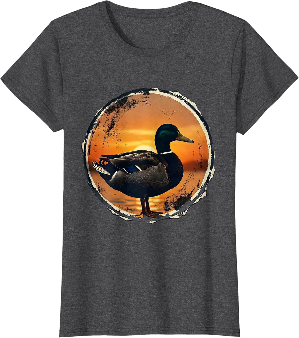Women's Duck Silhouette Sunset Nature Graphic T-Shirt - Dark Heather Grey