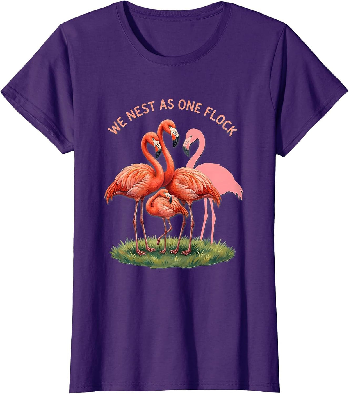 Women's We Nest As One Flock Funny Flamingo Animal Humor Bird Lover T-Shirt - Purple