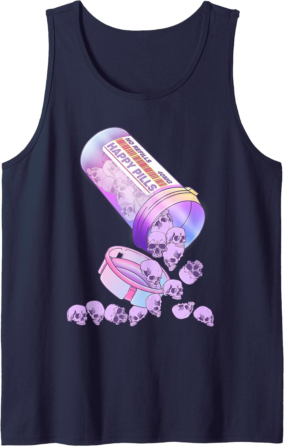Happy Pills Pastel Goth Kawai Skull Tank Top - Navy Blue