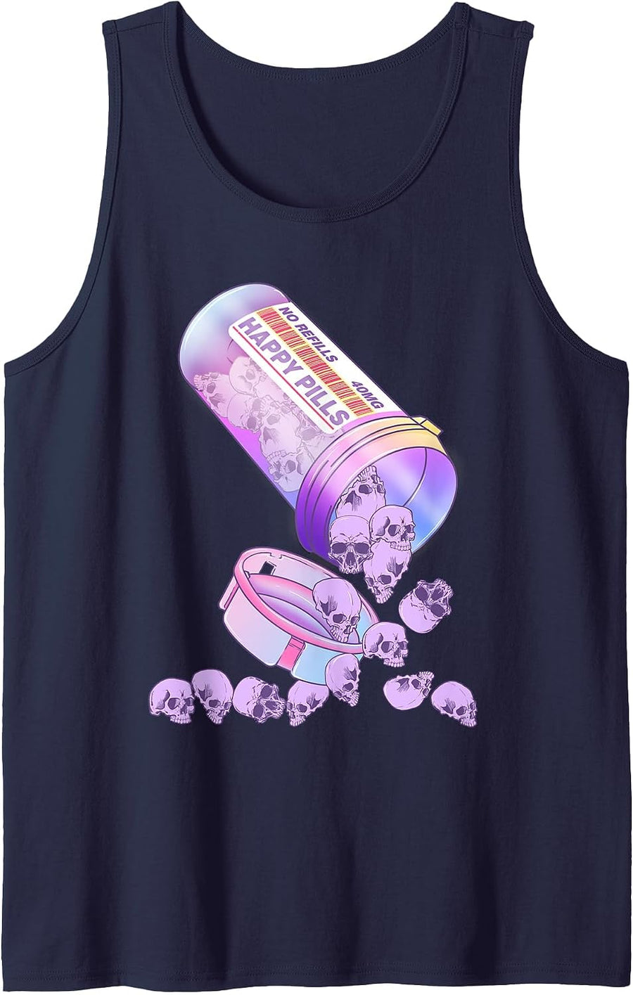 Happy Pills Pastel Goth Kawai Skull Tank Top - Navy Blue