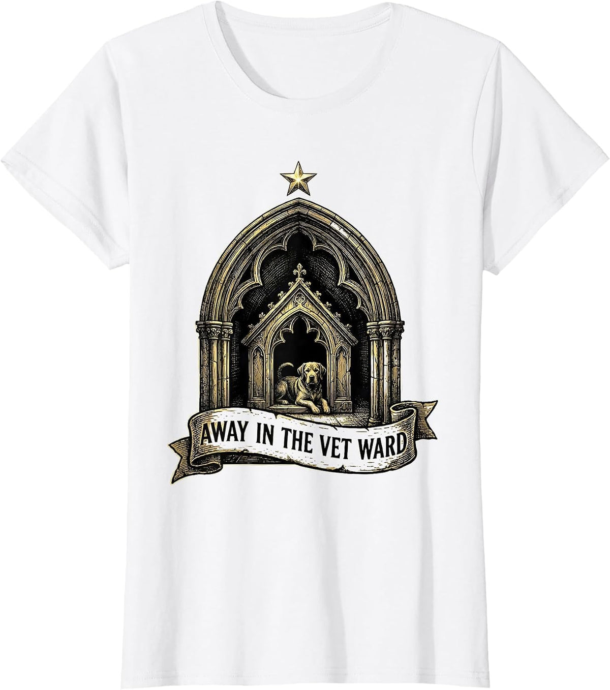 Women's Away In The Vet Ward Gothic Veterinary Tech Christmas Humor T-Shirt - White