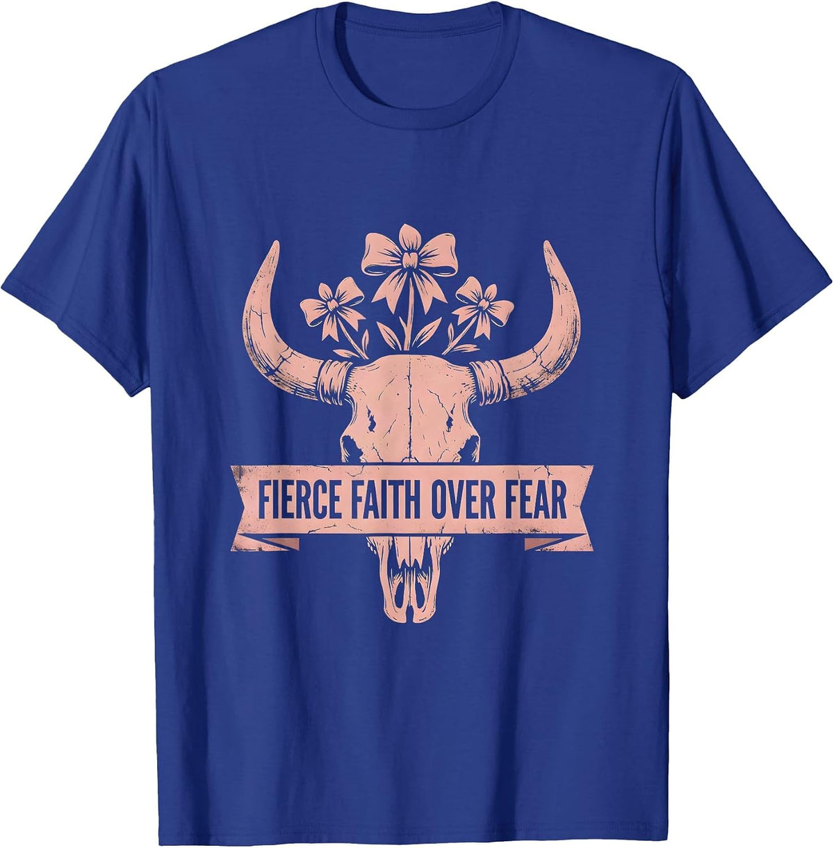 Men's Fierce Faith Over Fear Pink October Design T-Shirt - Royal Blue
