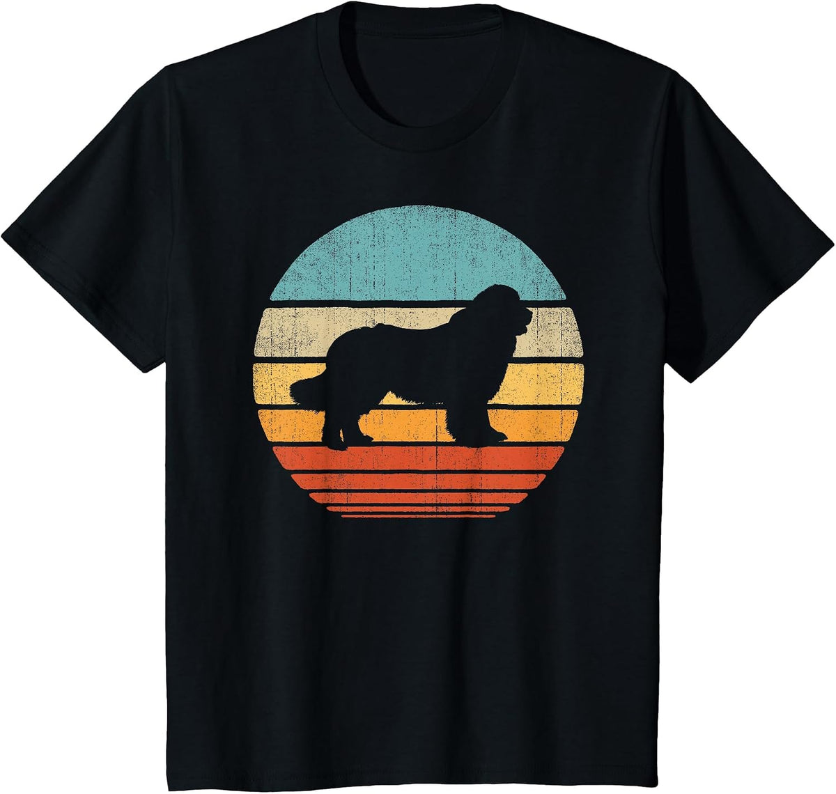 Newfoundland Newfie Retro Vintage 60s 70s Sunset Dog Lovers T-Shirt - Black