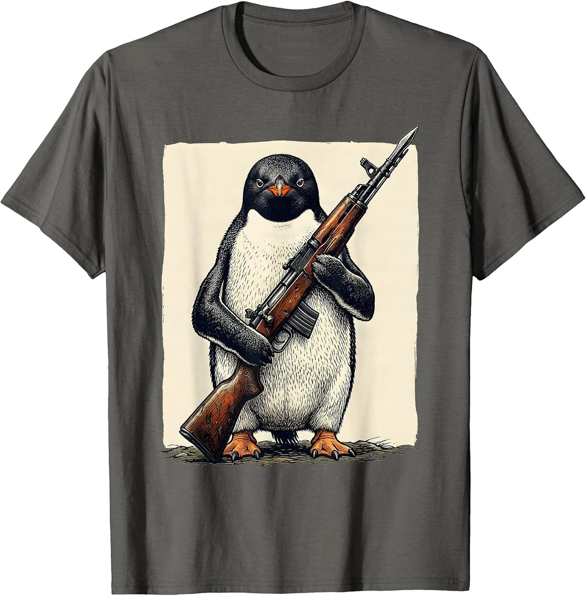 Men's Adelie Penguin Vintage Dark Humor Bird Meme T-Shirt - Asphalt Grey