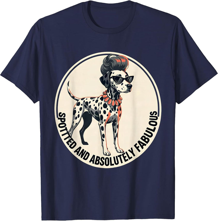Spotted and Absolutely Fabulous Dalmatian Design T-Shirt - Navy Blue
