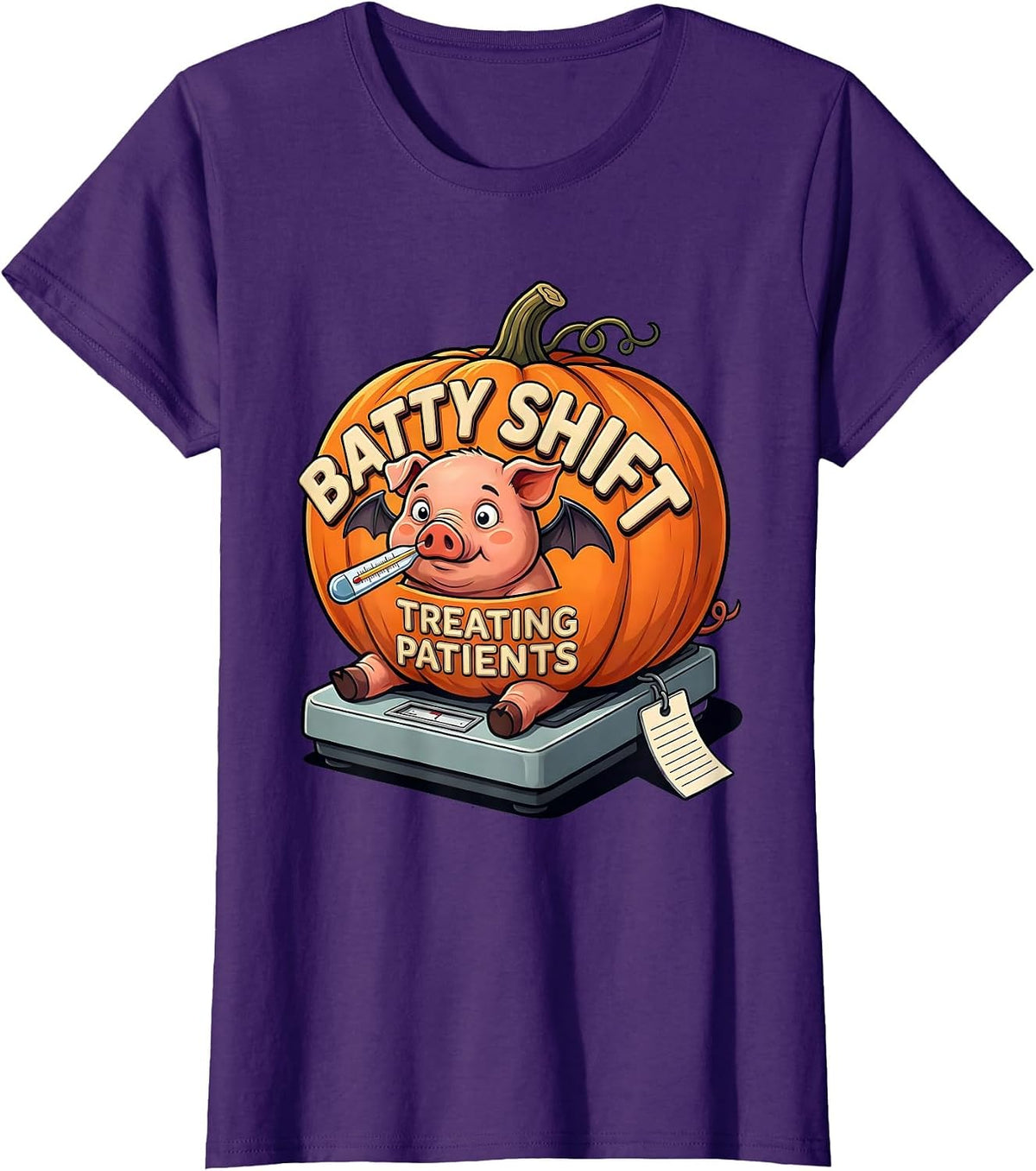 Women's Batty Shift Treating Patients Funny Vet Tech Halloween T-Shirt - Purple