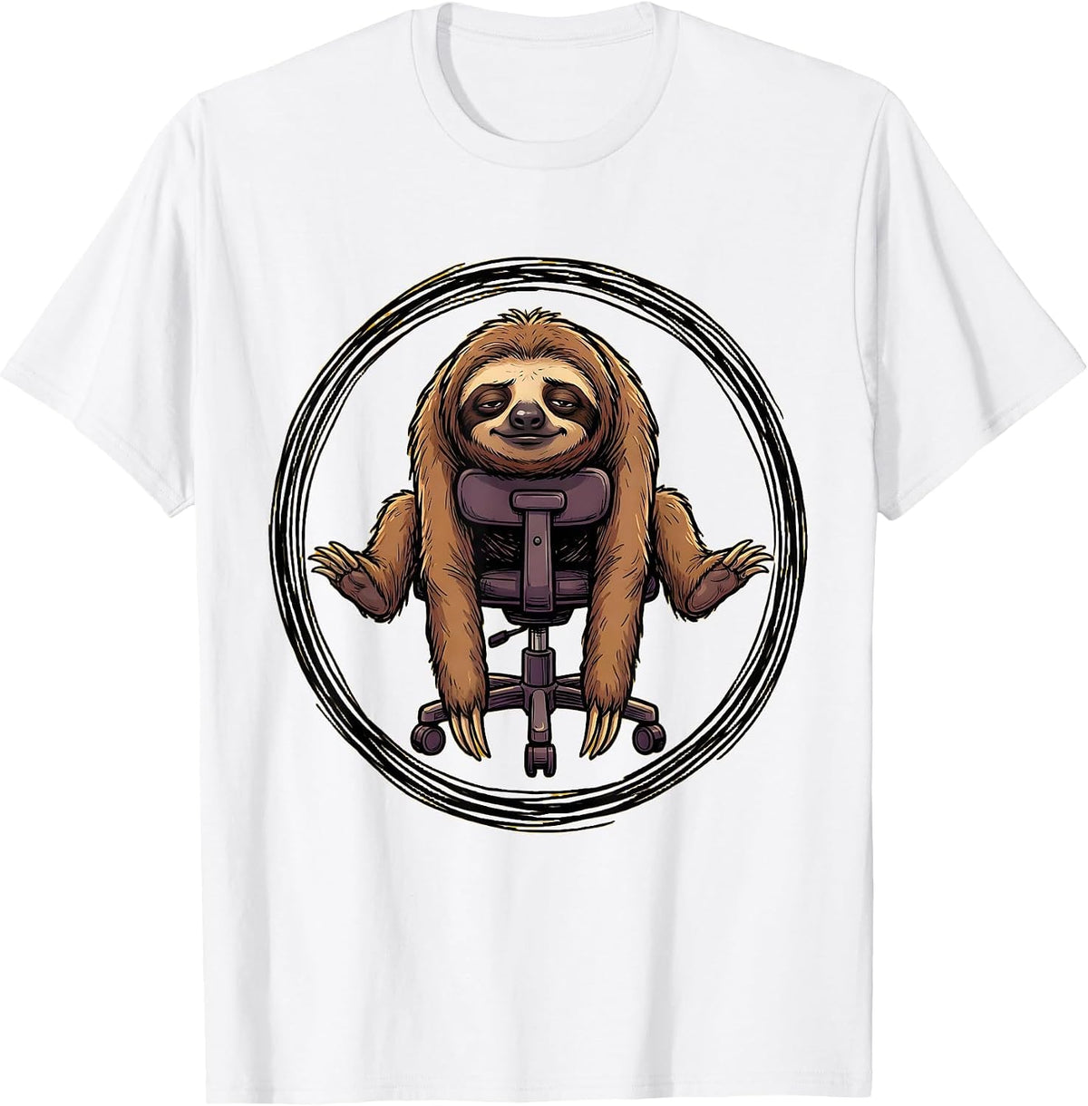 Men's Funny Tired Sloth Office Chair Graphic T-Shirt - White